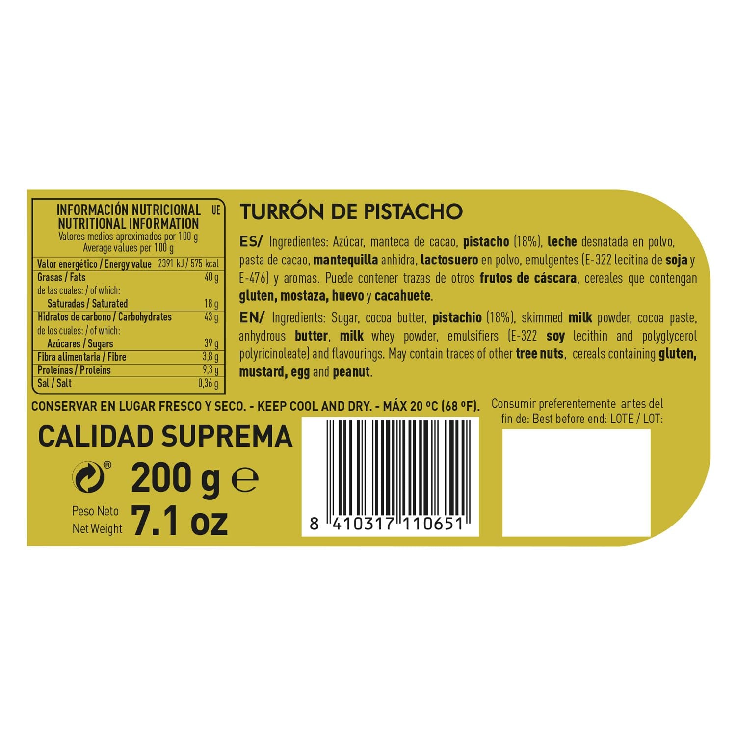 Turrón cu fistic din ciocolată artizanală, 200g, textură cremoasă, calitate superioară, ingrediente fine, gust autentic, cel mai scump turrón din lume