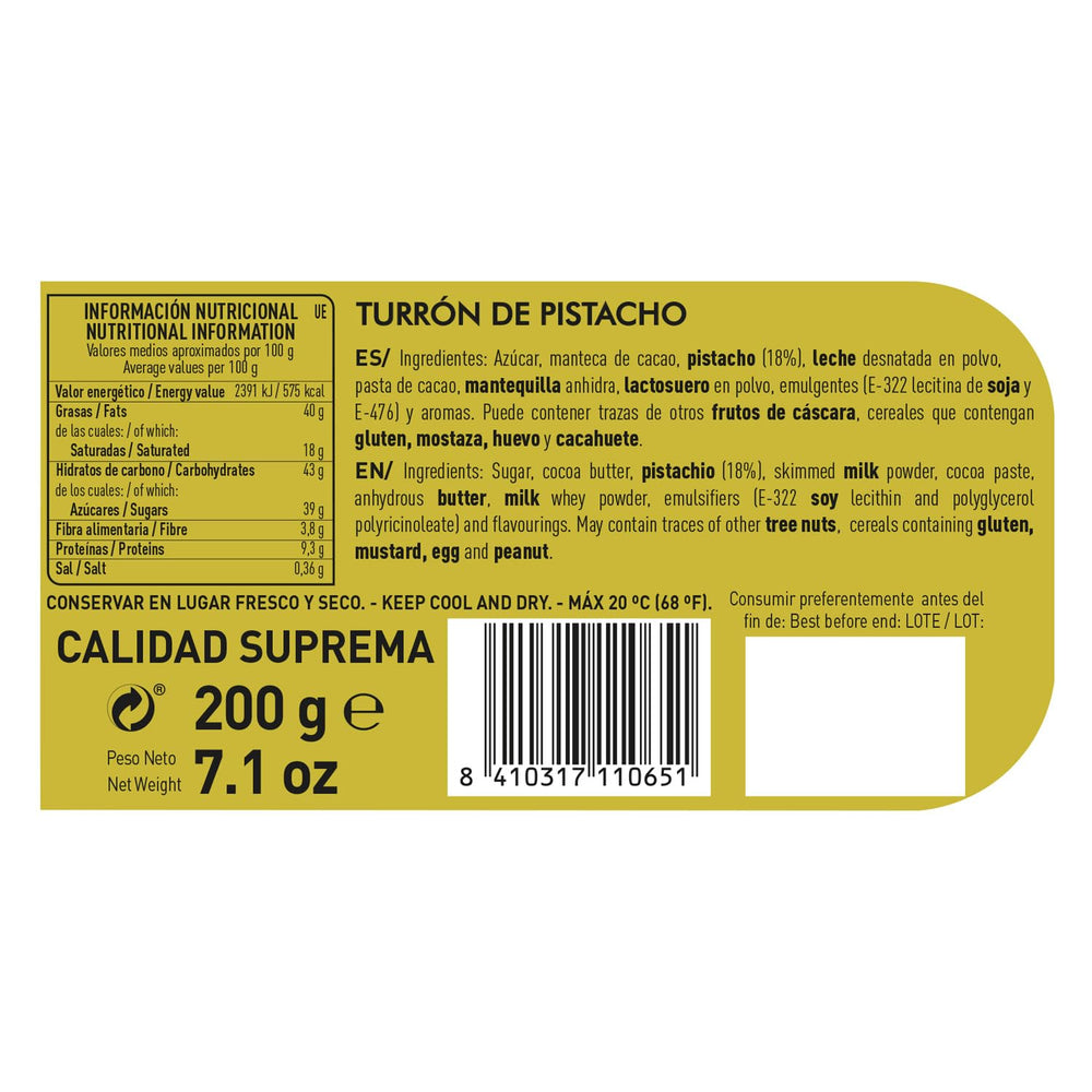 Turrón cu fistic din ciocolată artizanală, 200g, textură cremoasă, calitate superioară, ingrediente fine, gust autentic, cel mai scump turrón din lume