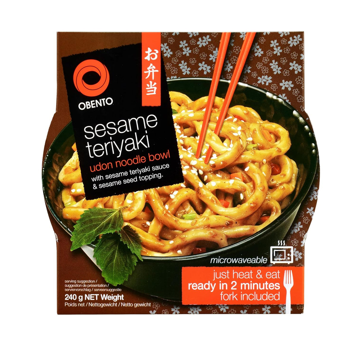 Bol Udon Teriyaki cu susan, mâncare gata preparată pentru cuptorul cu microunde, 240 g