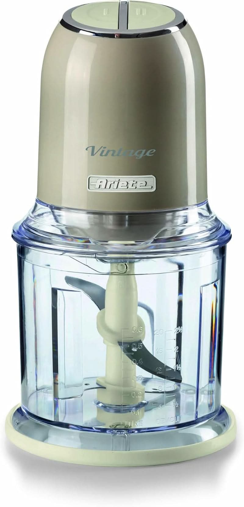 Ariete Vintage 438, Retro Elektrischer Gemüse- Und Ice-Crusher Mit 2 Geschwindigkeitsstufen, 4 Edelstahlklingen, Rutschfesten Standüßen, 600 Ml Fassungsvermögen, 400W, Beige Mama si Copilul Naty Shop Beige
