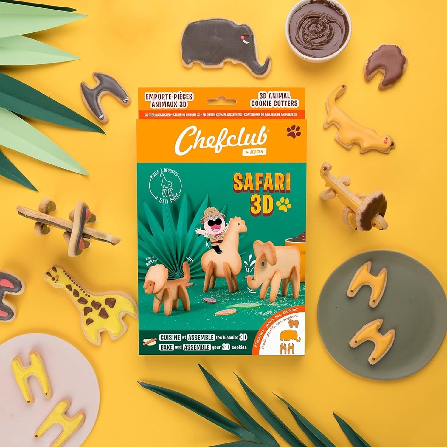 Chefclub Kids - Forme de biscuiți 3D Safari – Creați biscuiți originali cu copiii dumneavoastră – Leu, Elefant, Girafă