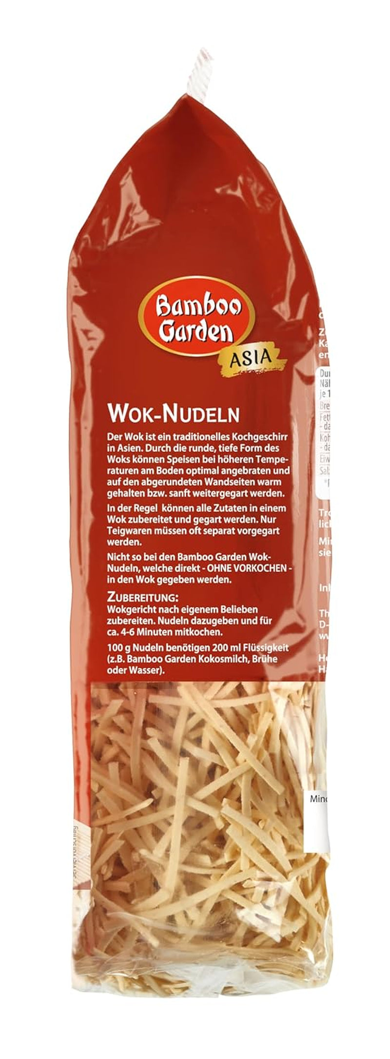 Bamboo Garden - Tăiței Wok | Tăiței instant cu ou | Se amestecă, nu necesită pre-gătire | Pentru preparate asiatice la wok | 250 g într-o pungă
