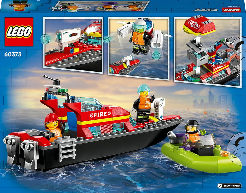 LEGO 60373 City Feuerwehrboot, Spielzeug, das im Wasser schwimmt, mit Rennboot, 3 Minifiguren und Jetpack, Feuerwehr-Boot-Spielzeug Geschenkidee für Jungen und Mädchen ab 5 Jahren