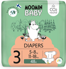 Scutece Moomin Baby Eco, mărimea 3, 5-8 kg, 48 bucăți, scutece premium moi | Moi și prietenoase cu pielea, respirabile, absorbante, fără substanțe chimice inutile |