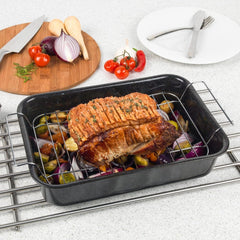 Russell Hobbs CW9161 Romano 34Cm Emaille Bräter - Mit Gitter, Rechteckige Auflaufform Mit Rost, Spülmaschinenfest Ofenform, Grill Auflaufform, Bratform Für Backofen Ofenbeständig Bis 230 Grad Matrite si tavi pentru copt Naty Shop