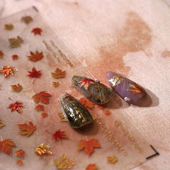 JMEOWIO 3D Nagelsticker Herbst Nail Art Sticker Selbstklebend Nagelaufkleber 5D Stereoskopisch Ahornblatt Erntedankfest Dekoration Nageldesign Zubehör 1 Blatt