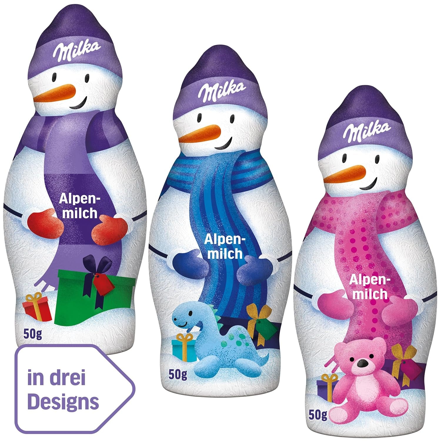 Milka Om de zăpadă Alpine Milk – Pachet mare cu figurine de oameni de zăpadă din ciocolată în 3 modele – 24 x 50g