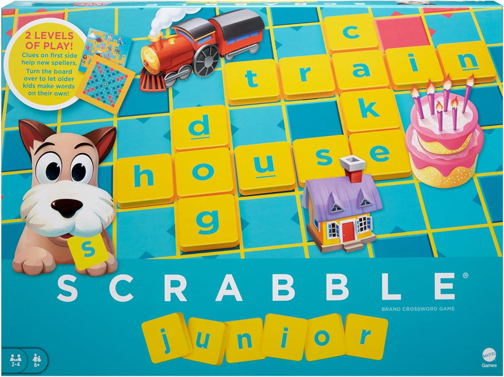 Mattel Games Scrabble Junior - Joc de cuvinte și joc pentru copii, Joc de societate potrivit pentru 2-4 copii cu vârsta de 6 ani și peste, Designul poate varia, Versiune germană, Y9670