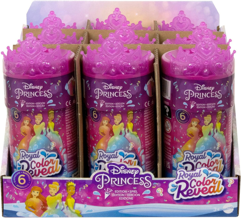 Păpuși Disney Princess Color Reveal - 6 surprize, activate cu apă, accesorii, pentru copii cu vârsta de 3 ani și peste, Ariel, Tiana, Mulan, Cenușăreasa, Belle, Aurora, HPX39