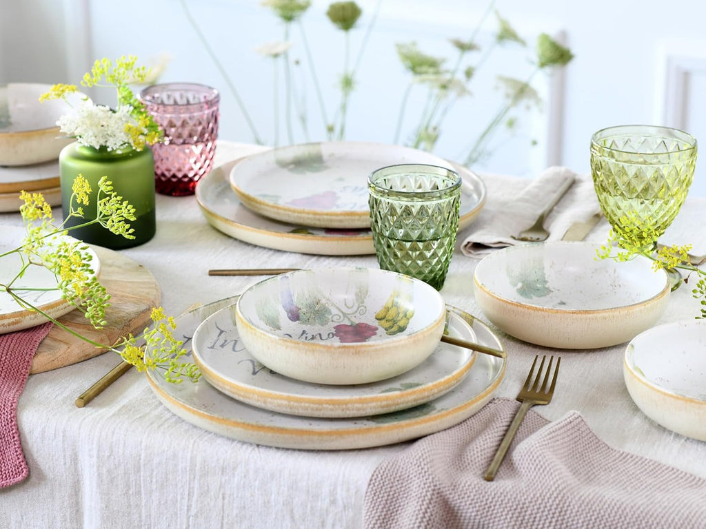 Creatable, 24222, Serie Uno in Vino Veritas, 12-Teiliges Geschirrset Für 4 Personen, Teller Set Aus Steinzeug, Spülmaschinen- Und Mikrowellengeeignet, Made in Portugal Seturi vesela masa Naty Shop