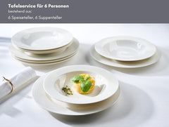 Ritzenhoff & Breker Sofia Tafelservice 12-teilig, Speiseteller (26 cm) und Suppenteller (22 cm) für 6 Personen, Tafel-Set mit feinem Rillenrelief, Fine-Dining-Geschirr, Porzellan, Weiß