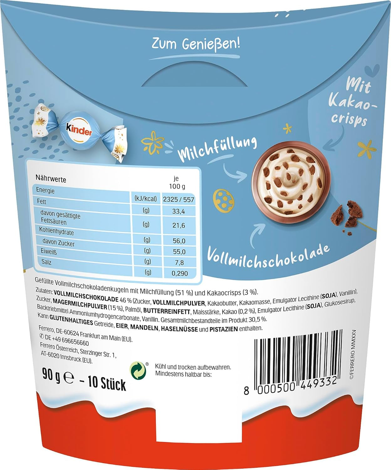 Kinder Balls Milk & Crispy Bits Sensations 90g – Bile de ciocolată cu lapte cu umplutură de lapte și chipsuri de cacao – Ciocolată de Paște, dulciuri pentru Paște – Cadou și suvenir de Paște