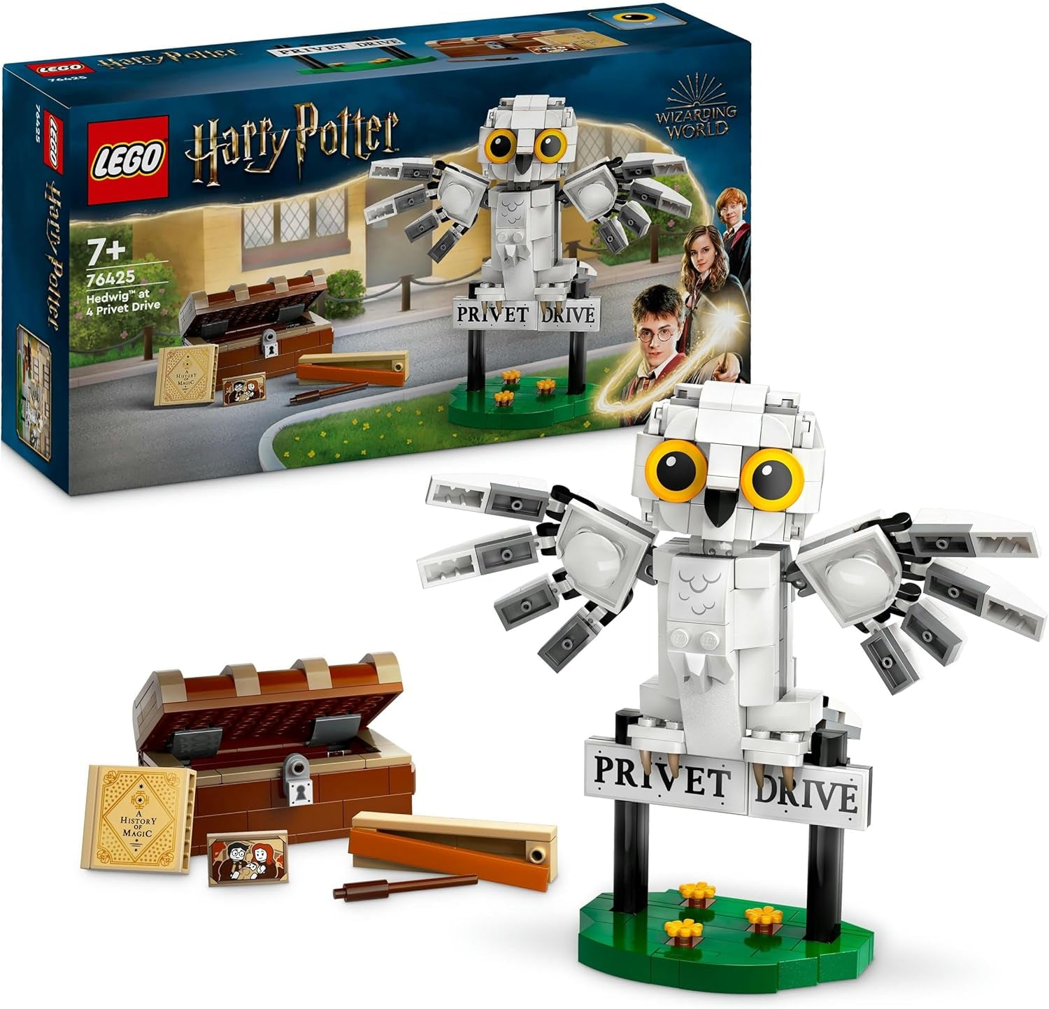 LEGO Harry Potter Hedwig în Privet Drive 4 Set cu bufniță de jucărie pentru copii, figură animal construibilă cu valiza Hogwarts, cadou mic pentru băieți, fete și toți fanii de la 7 ani 76425 Seturi de constructie Besuche den LEGO-Store Singur