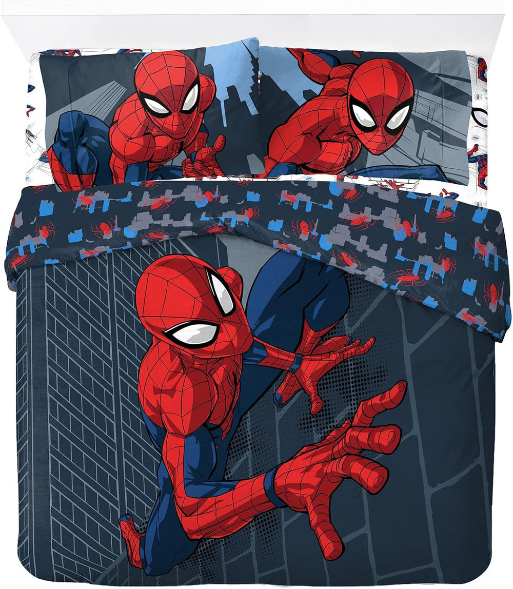 Lenjerie de pat pentru copii, unisex, printese si super eroi, 100% bumbac Lenjerie de pat - copii Naty Shop Albastru - Spiderman 200X200/50X70 (3 Piece)