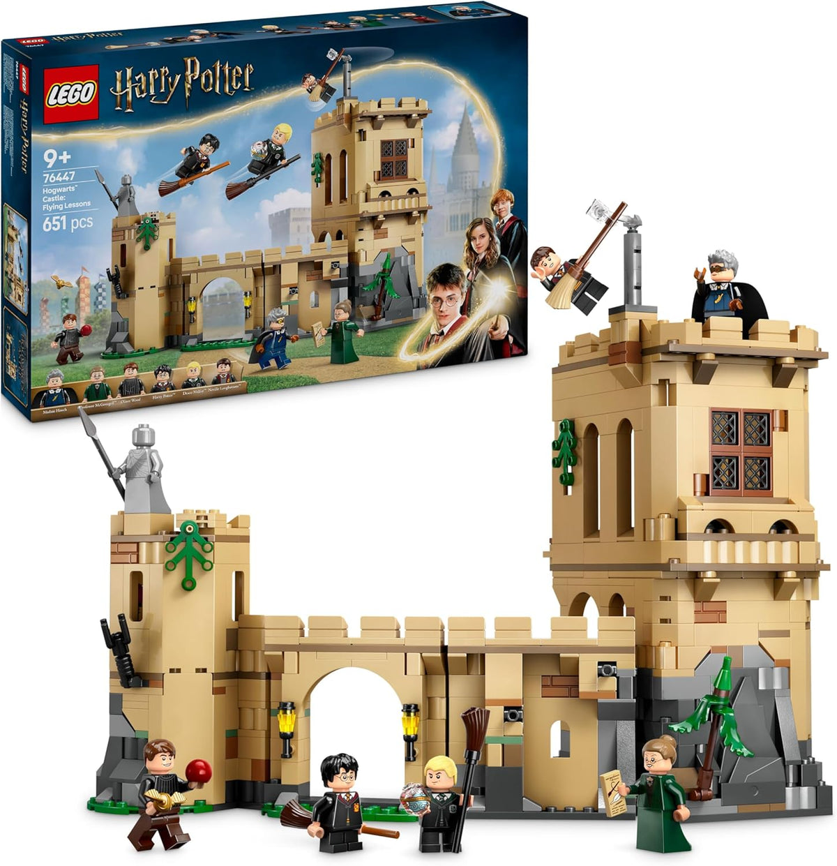 LEGO Harry Potter Schloss Hogwarts: Flugstunden, Abenteuer-Spielset mit 6 Minifiguren zum Sammeln, inkl. Draco Malfoy & Professor McGonagall, Rollenspiel Set für Jungen und Mädchen ab 9 Jahren 76447
