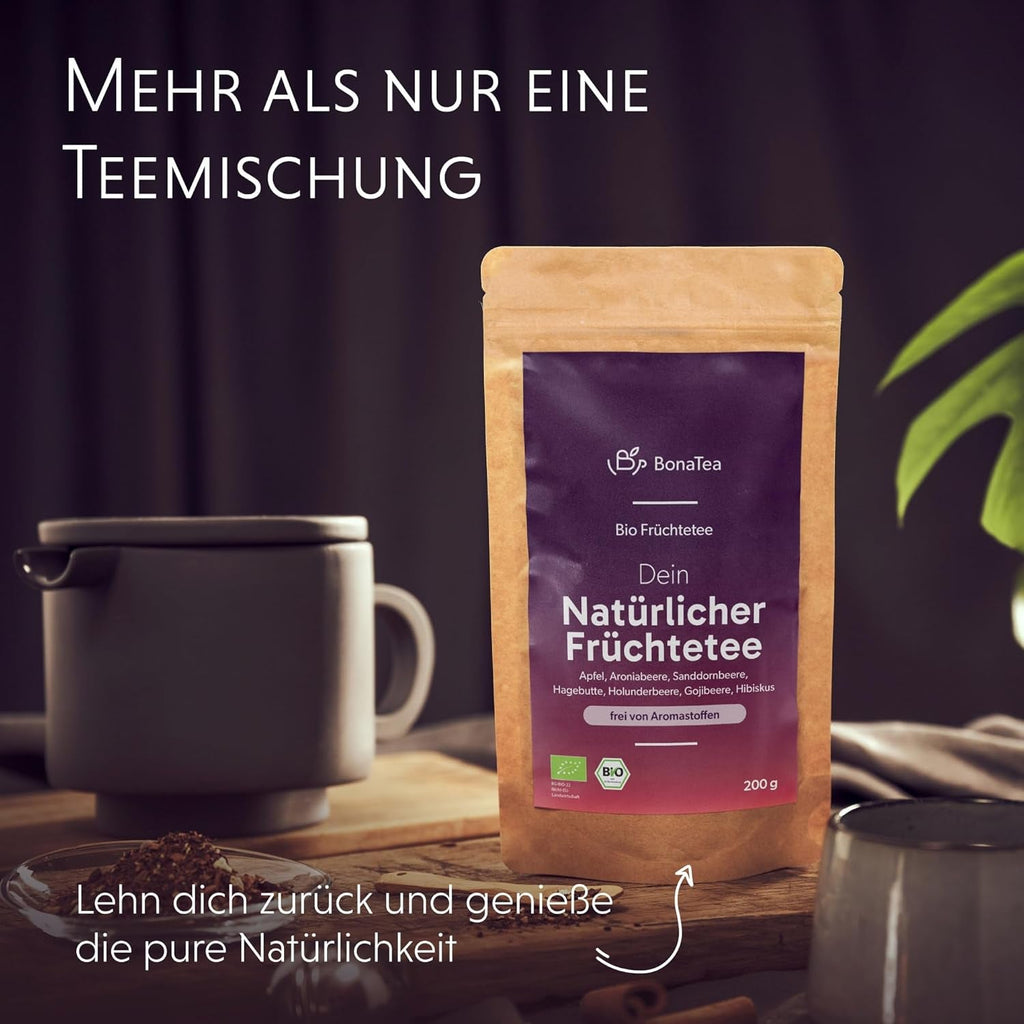 Ceai natural din fructe BIO vrac, fără arome, delicat și natural, cu fructe de cătină, fructe de soc și fructe de aronia, 200 g