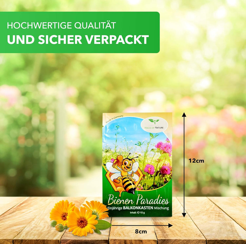 Mix pentru cutii de balcon Magic of Nature - Semințe de 10 g - Plante prietenoase cu albinele - Ușor de utilizat - Paradisul albinelor - 5 specii cultivate native - Potrivit pentru cutii de flori și jardiniere