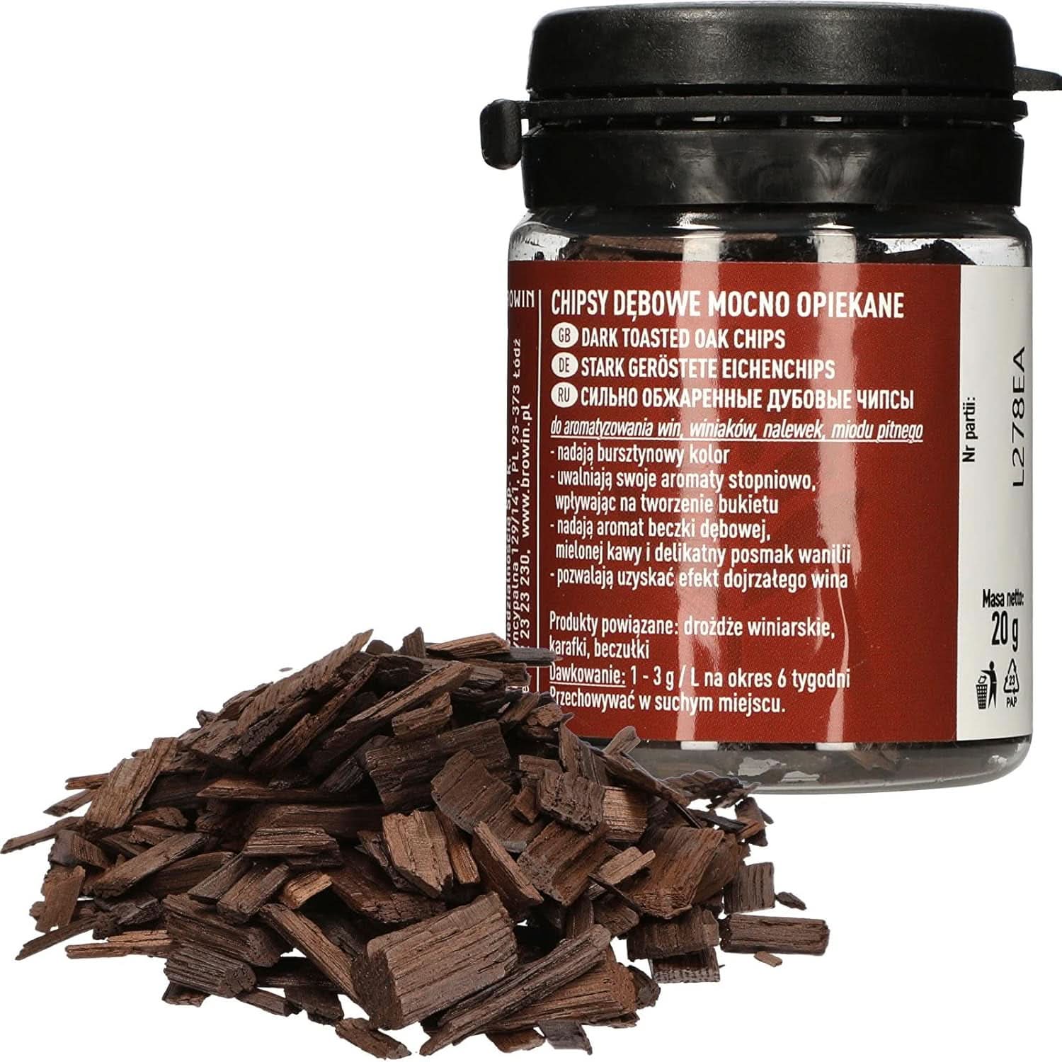 Browin Așchii de stejar puternic prăjite 20 g - fulgi, bastoane fine de stejar pentru aromatizarea alcoolului, maro Arome Naty Shop