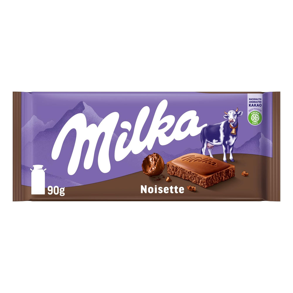 Milka Noisette – Ciocolată cu lapte alpină cu umplutură delicată și cremoasă de alune de pădure – 25 x 90g