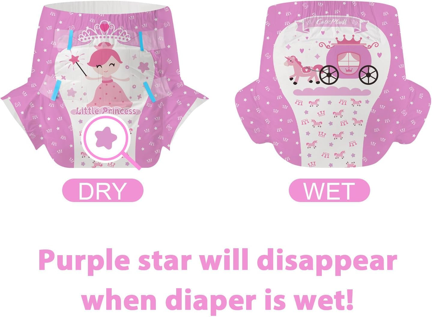 Scutece pentru adulți CutiePlusU, 10 bucăți, chiloți de incontinență de unică folosință cu tablă pentru femei și bărbați, absorbție maximă peste noapte - Little Princess (Mărime mare 94-119 cm)