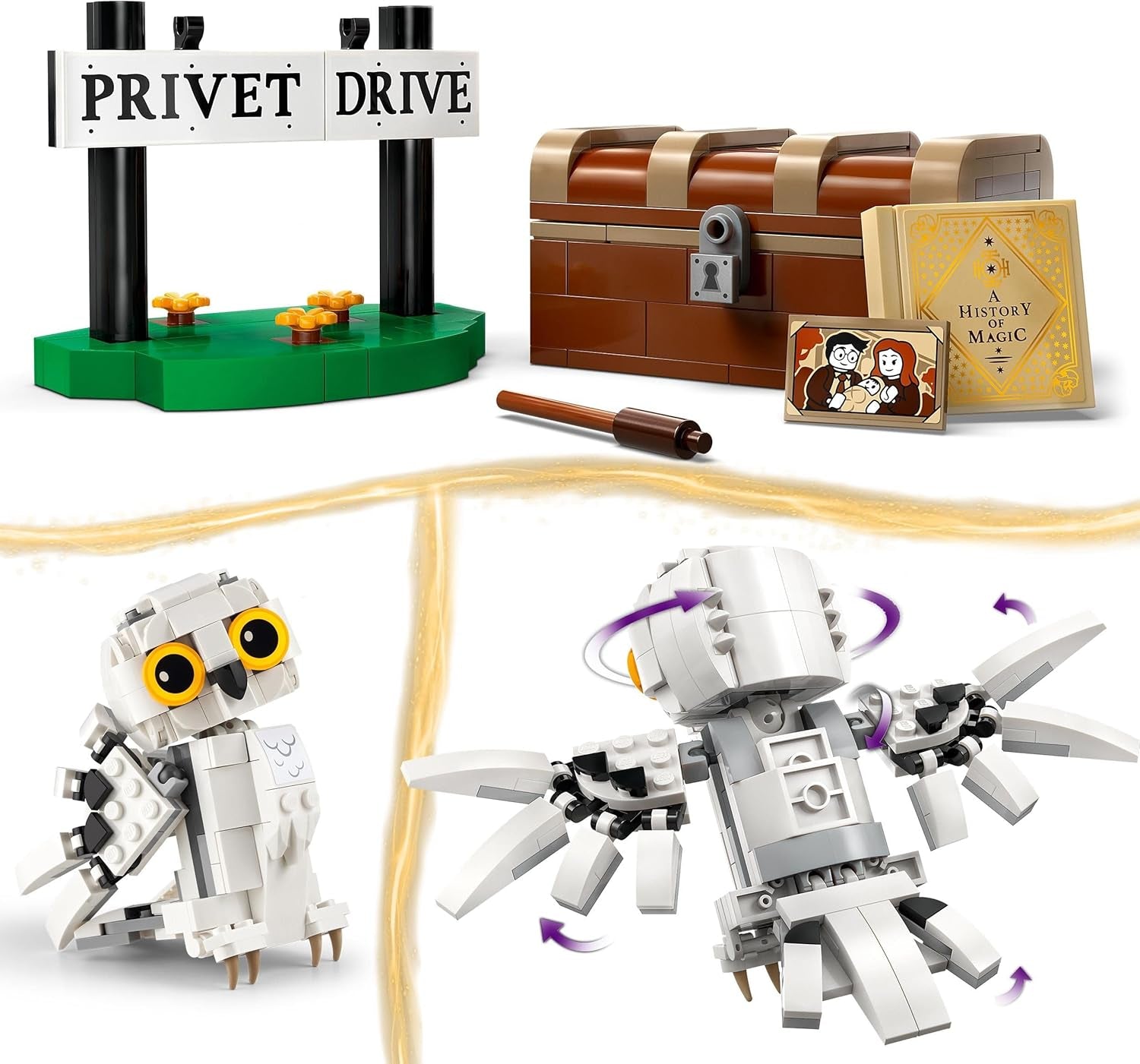 LEGO Harry Potter Hedwig în Privet Drive 4 Set cu bufniță de jucărie pentru copii, figură animal construibilă cu valiza Hogwarts, cadou mic pentru băieți, fete și toți fanii de la 7 ani 76425 Seturi de constructie Besuche den LEGO-Store