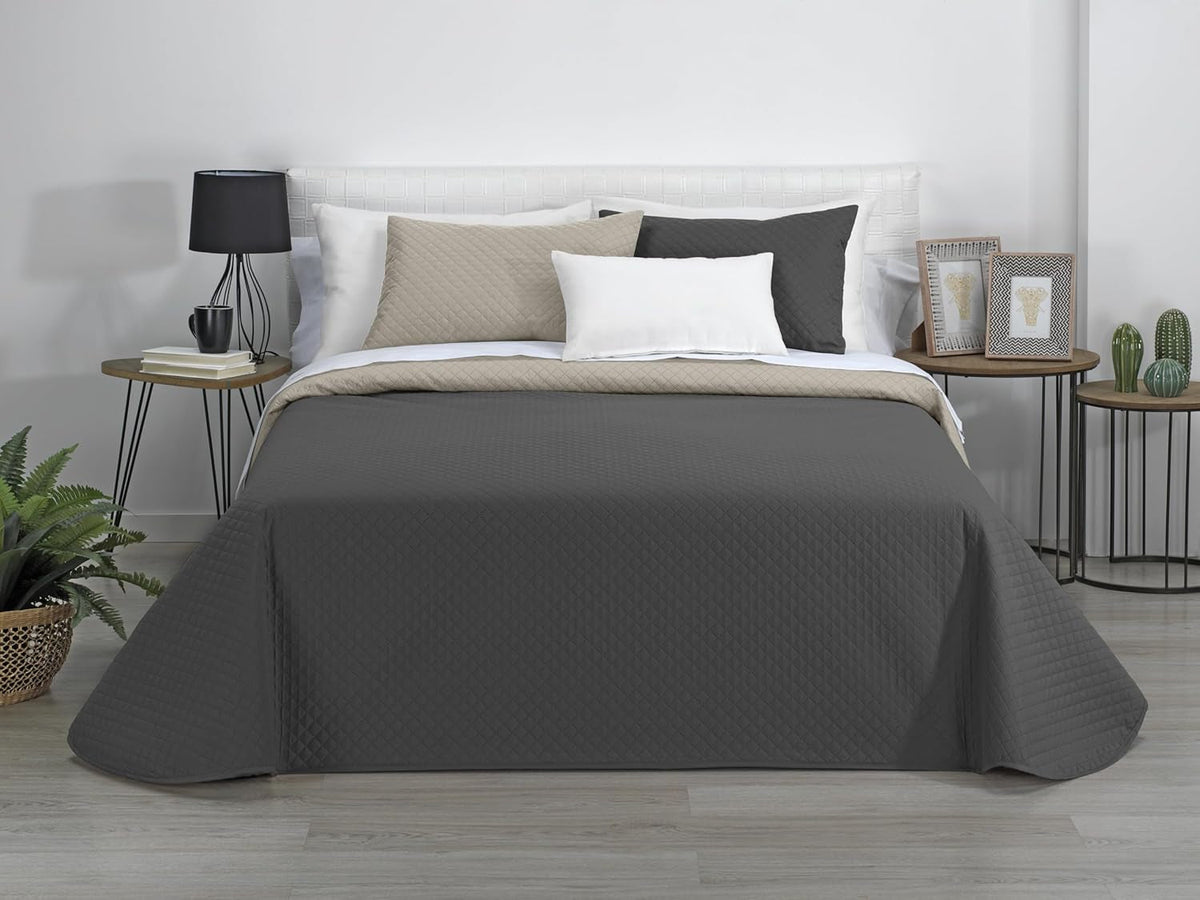 Estoralis | AVA | Cuvertură Boutique Reversibilă | Pentru toate anotimpurile | Culoare - Gri/Antracit | Pentru pat 80/90 cm. pat. (180 X 270 Cm. Ancho X Alto) | Cuvertură cu matlasare Plapumi si pilote Naty Shop Titlu implicit