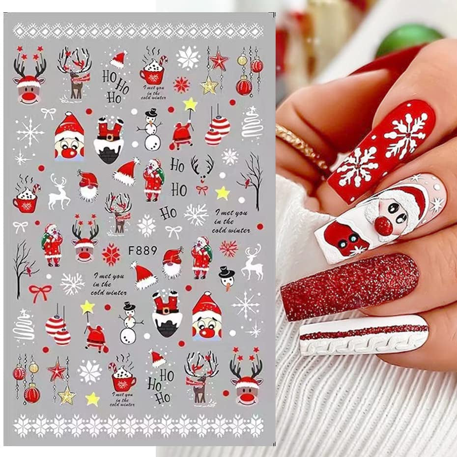 10 Blatt Nagelsticker Weihnachten Nagelaufkleber Selbstklebend Bule White Pine Tree Rentier Nail Art Sticker Dekoration Nageldesign Zubehör