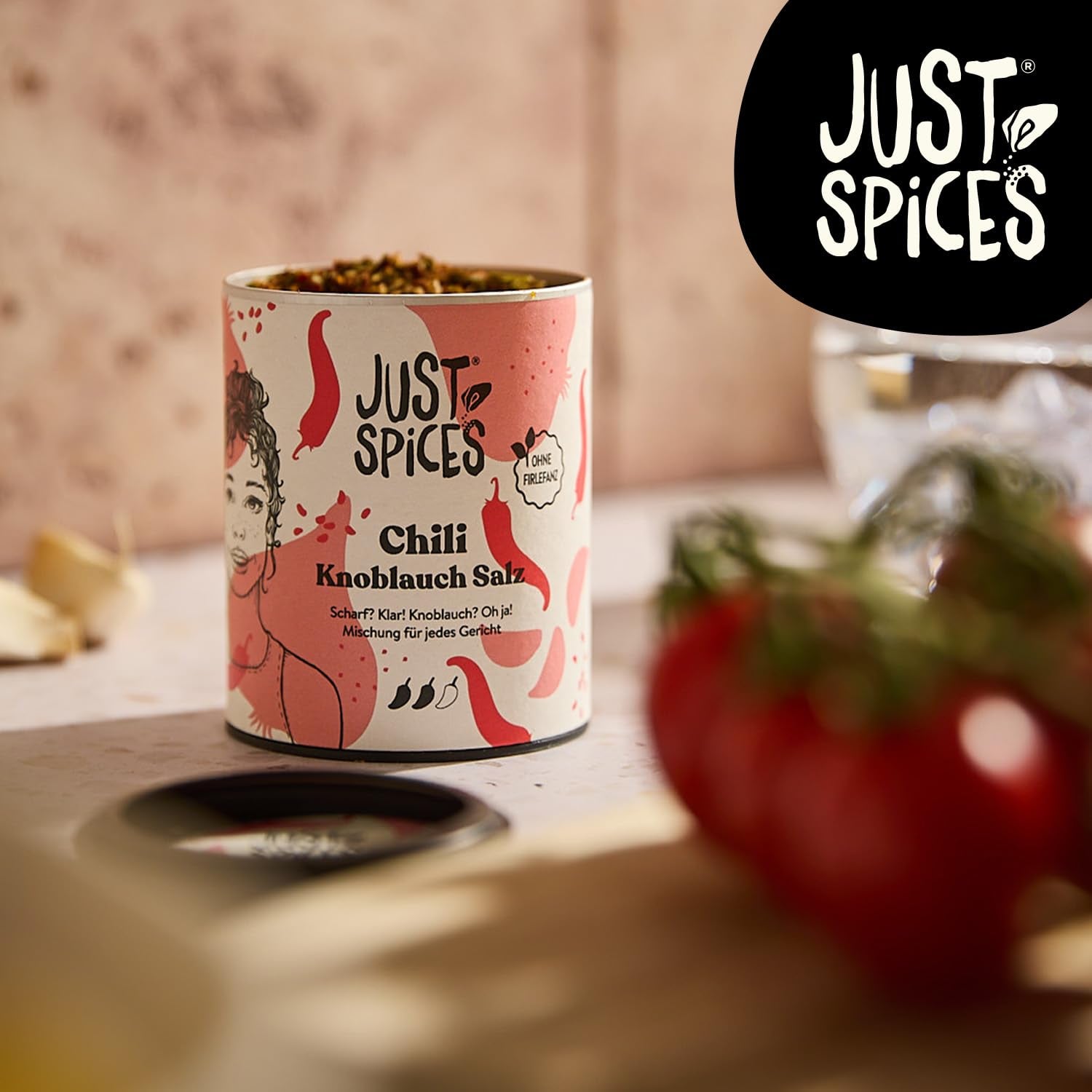 Just Spices Chili Knoblauch Salz I Gewürzmix, der zu allen Gerichten schmeckt I Gewürzdose, 55 g