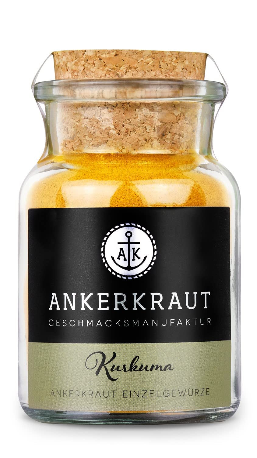 Ankerkraut Kurkuma, gemahlen, Kurkuma Gewürz Pulver, 75g im Korkenglas