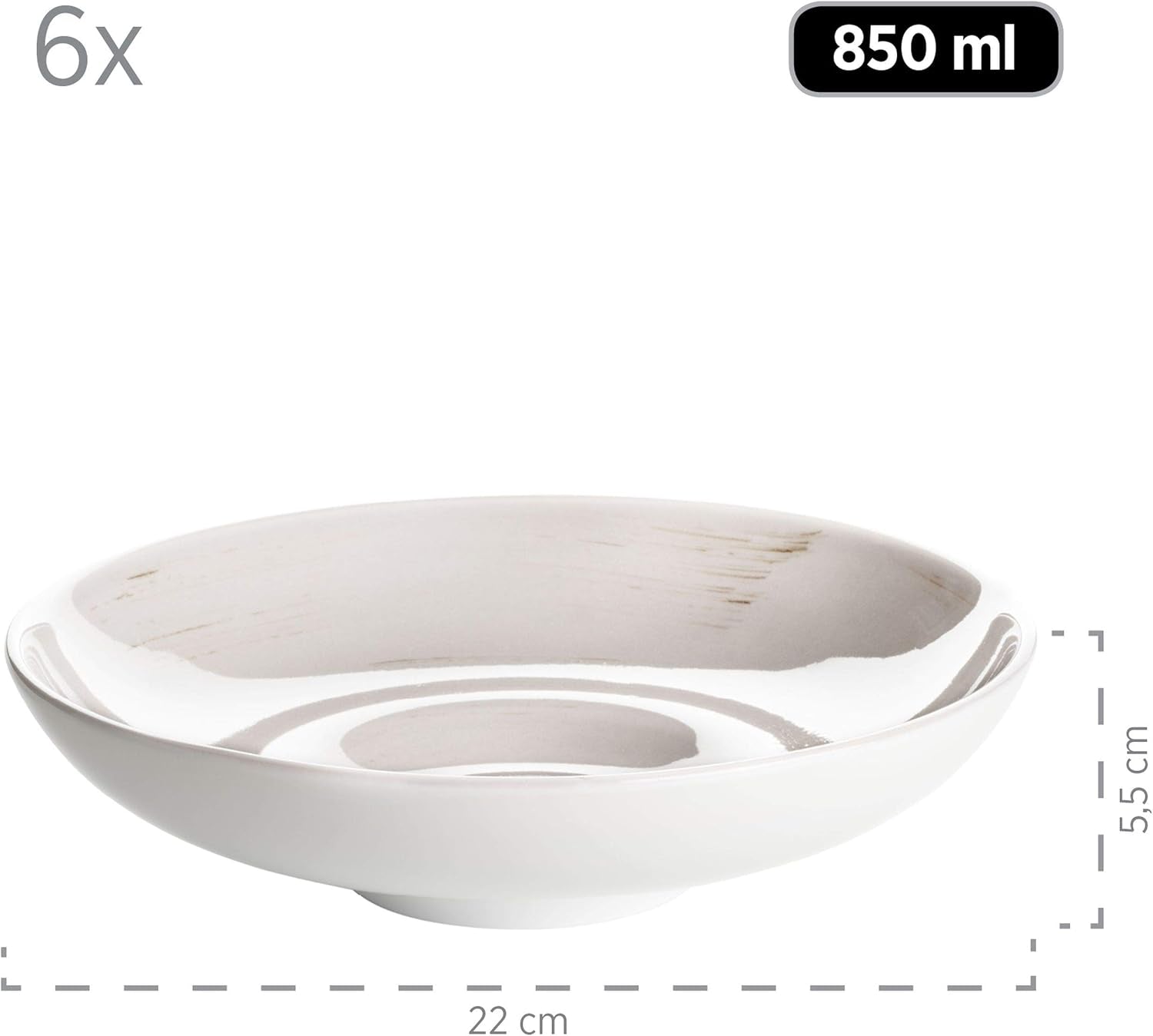 MÄSER 931605 Serie Derby Premium Tafelservice Für 6 Personen in Gastronomie-Qualität, 12-Teiliges Modernes Teller Set Mit Handpinseleffekt, Weiß, Durable Porzellan Seturi vesela masa Naty Shop