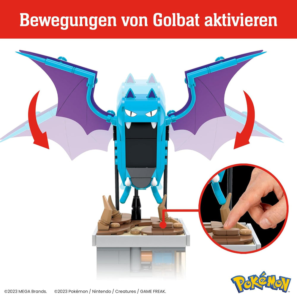MEGA Pokémon Mini Motion-Golbat - besteht aus 313 Teilen zum Zusammenbauen, enthält versteckten Knopf, mit Flügelschlag Funktion, 13 cm groß, sehr schön zum Ausstellen, HTH72