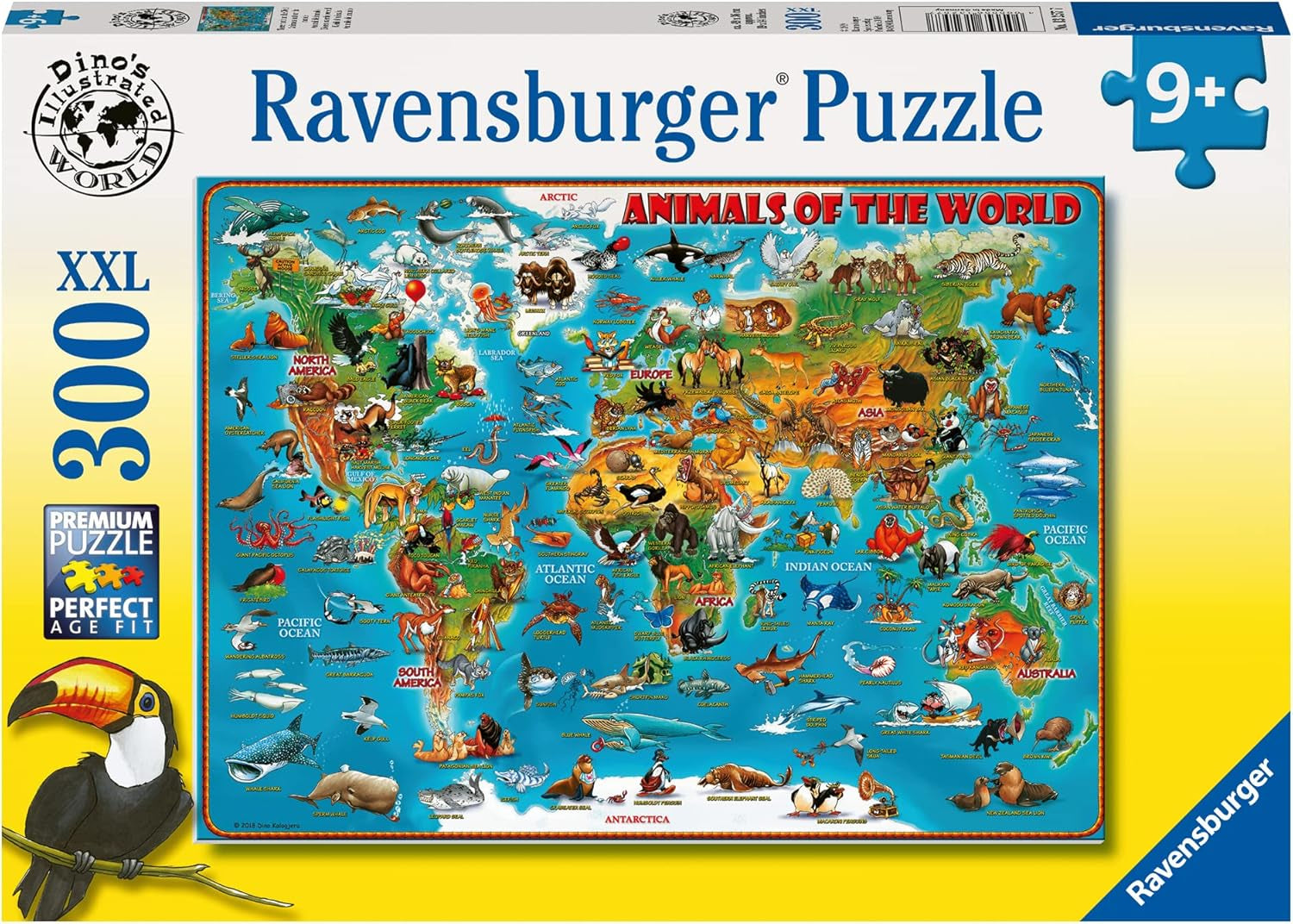 Ravensburger Puzzle pentru copii - 13257 Animale din jurul lumii - Puzzle Harta lumii pentru copii de la 9 ani, cu 300 de piese în format Xxl Puzzle Naty Shop Titlu implicit