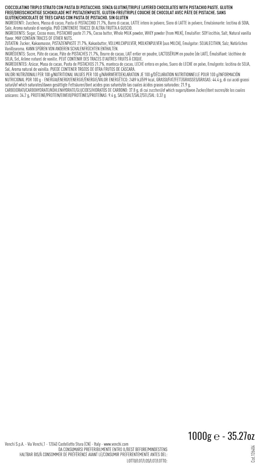 Venchi – Cremino Ciocolată Neagră cu Fistic, Praline la pungă de 1 kg, cu Ciocolată Neagră și Fistic Întreg, Fără Gluten, Fără Coloranți și Fără Conservanți