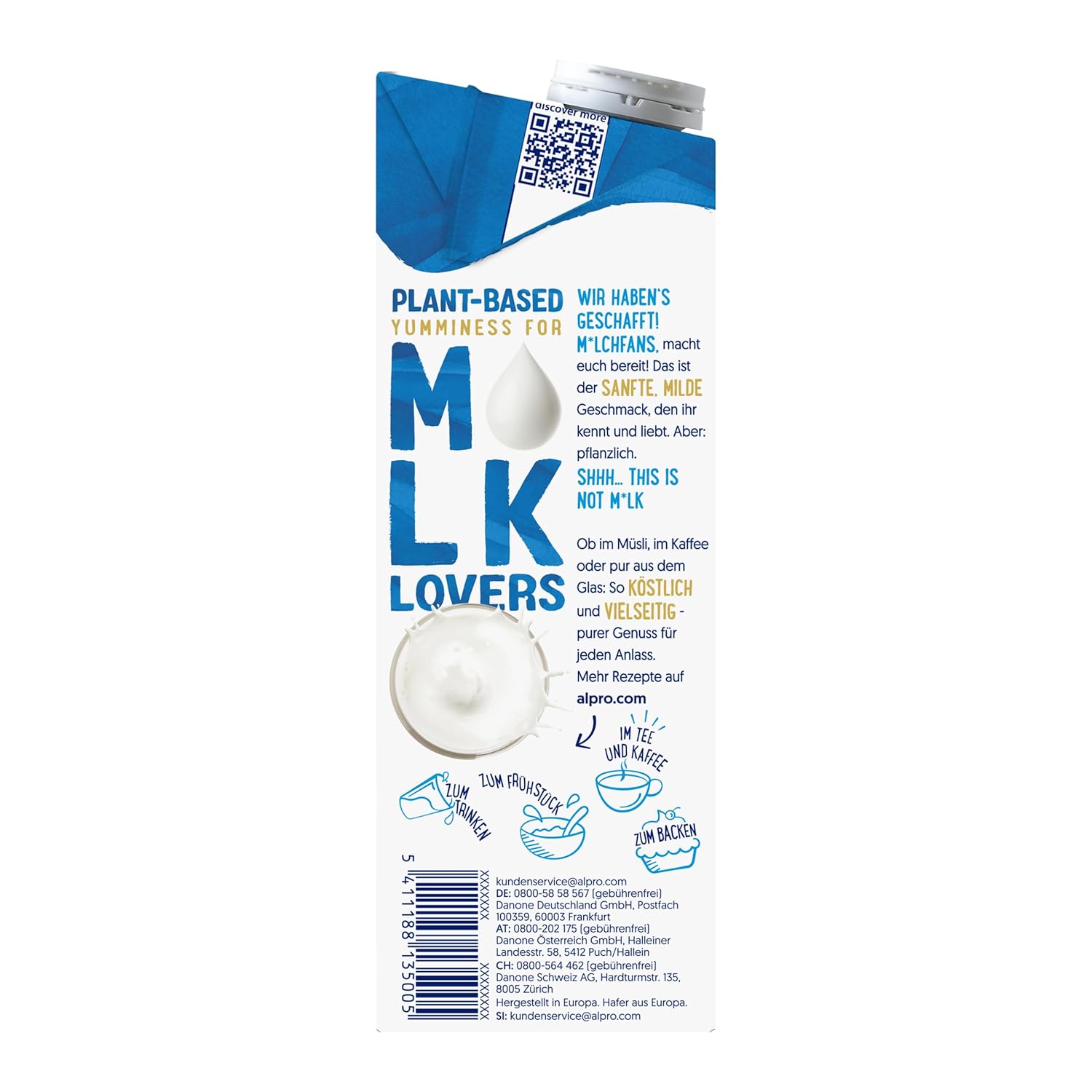 Alpro This is Not Milk 3,5 Prozent – Vegan und milchfrei – Von Natur aus laktosefrei – Reich an Ballaststoffen, Calcium und Vitaminen – 8 x 1 L – Haltbar