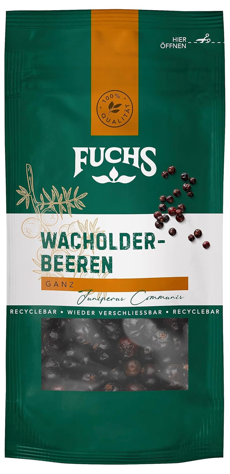 Fuchs Gewürze - Wacholderbeeren im wiederverschließbaren, recyclebaren Beutel - aus natürlichen Zutaten - 12,5 g