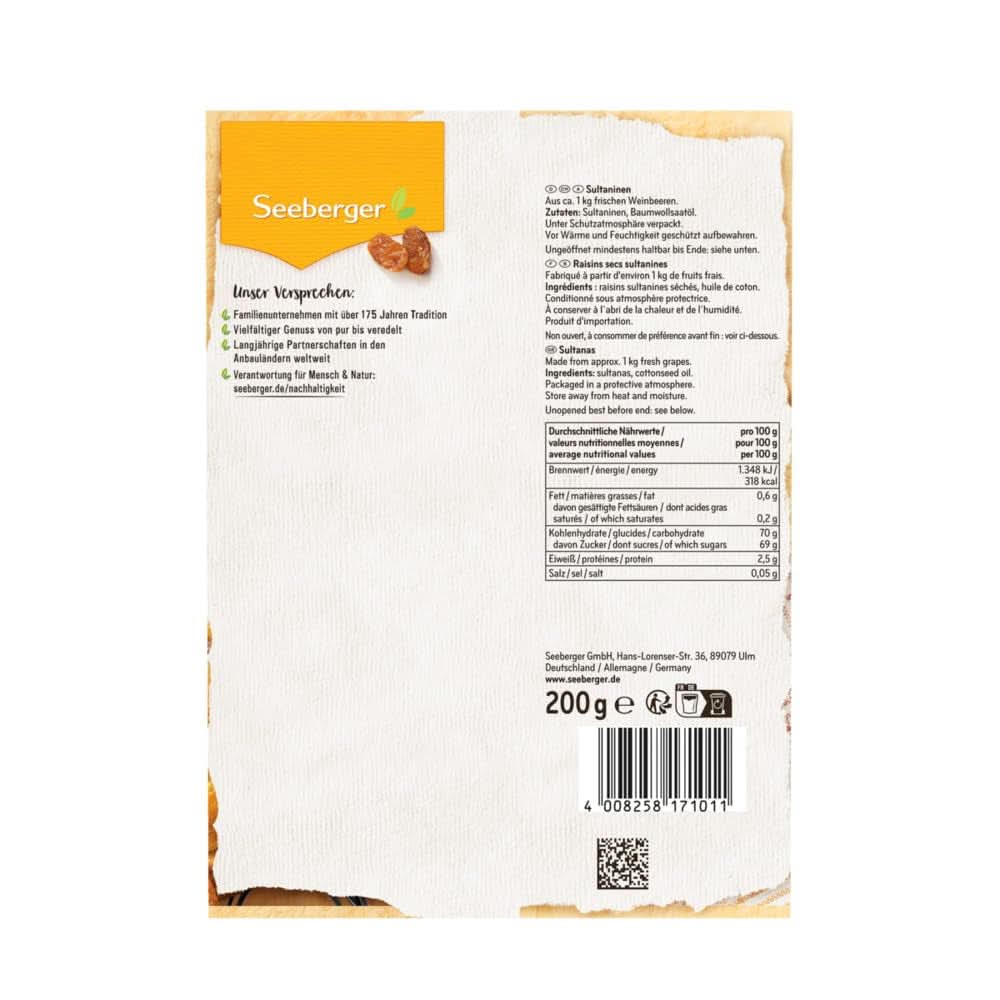 Seeberger Sultanas: Stafide Sultana ușoare, dulci și fructate din Turcia, pachet 13 x 200 grame Produse deshidratate Naty Shop
