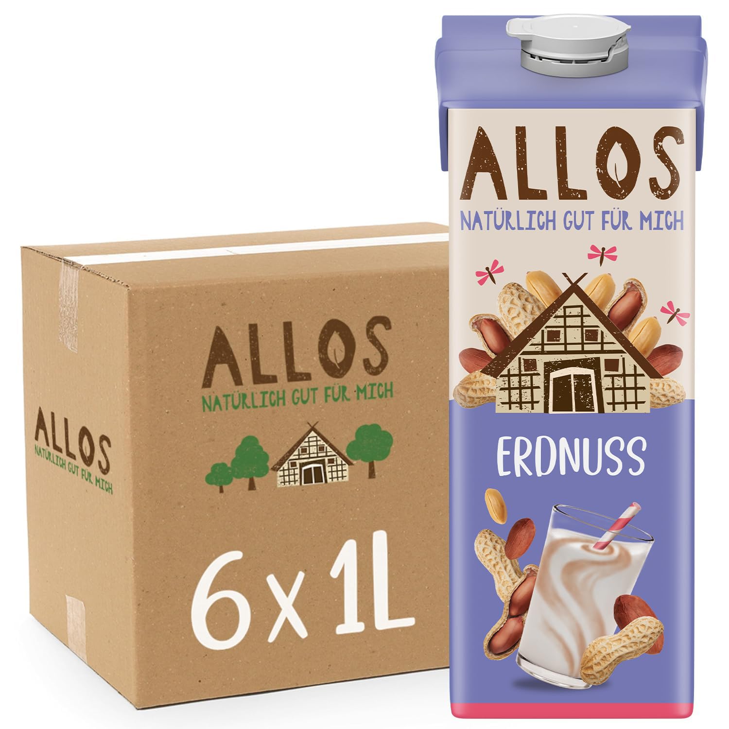 Allos Mandeldrink ohne Zucker | Mandel Drink Natur | Drink auf Pflanzenbasis | Mandel | veganer Drink | laktosefrei | 1 Liter (6 Stück)