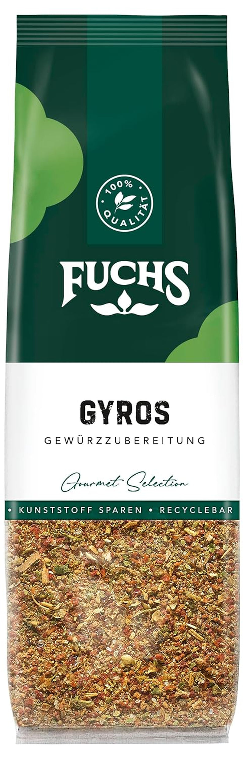 Fuchs Gewürze - Gyros Gewürzzubereitung im recyclebaren Nachfüllbeutel, Gewürzmischung mit ausgewählten Kräutern für Rind und Schweinefleisch - 70 g