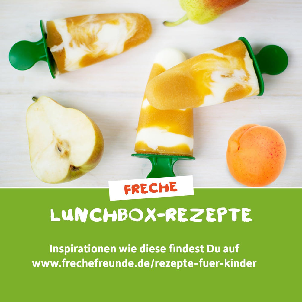 FRECHE FREUNDE Pungă de fructe bio, compresibilă, cu mere, banane, spanac și castravete, piure de fructe cu legume într-o pungă compresibilă pentru bebeluși de la 6 luni, vegan, pachet de 6 (6 x 100g)