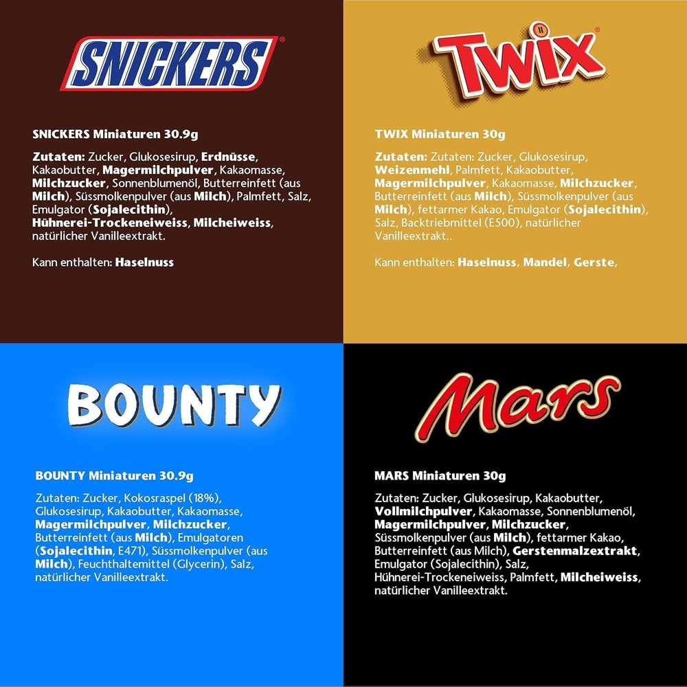 Mix de miniaturi, Mars, Snickers, Bounty & Twix, Batoane clasice în format mini, 296 Batoane, 3Kg Bomboane de Ciocolata Naty Shop
