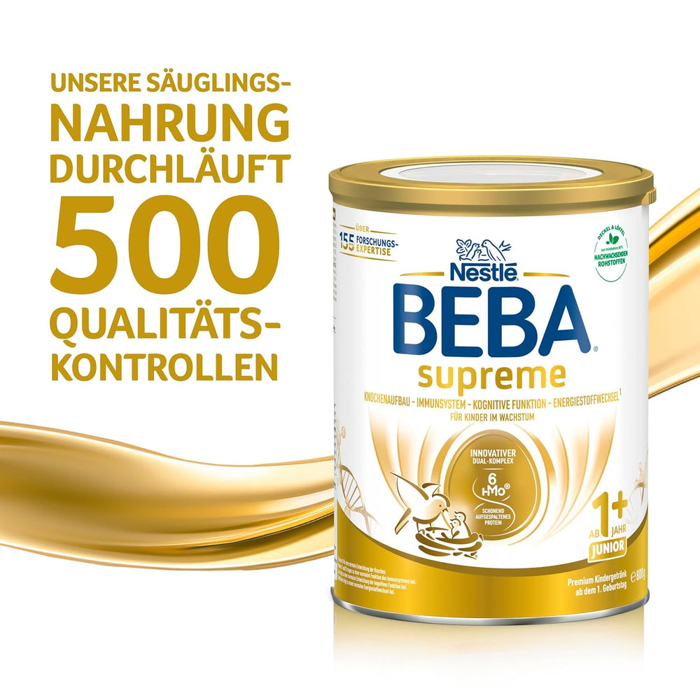 BEBA SUPREME JUNIOR 1 Plus - Băutură pentru copii de la 1 an, cu complex 6 HMO, fără lactoză, fără ulei de palmier, fără ulei de pește, hrană pentru copii mici, lapte praf pentru bebeluși, pachet de 6 (6 x 800g)