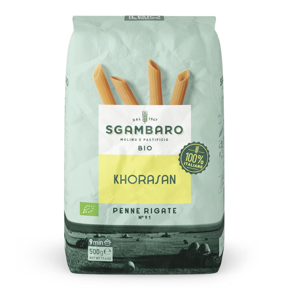 Paste Penne Rigate Organice N.91 - 500g din Grâu Khorasan - Grâu antic, bogat în proteine, cultivat 100% în Italia - Versatile în bucătărie și bogate în nutrienți
