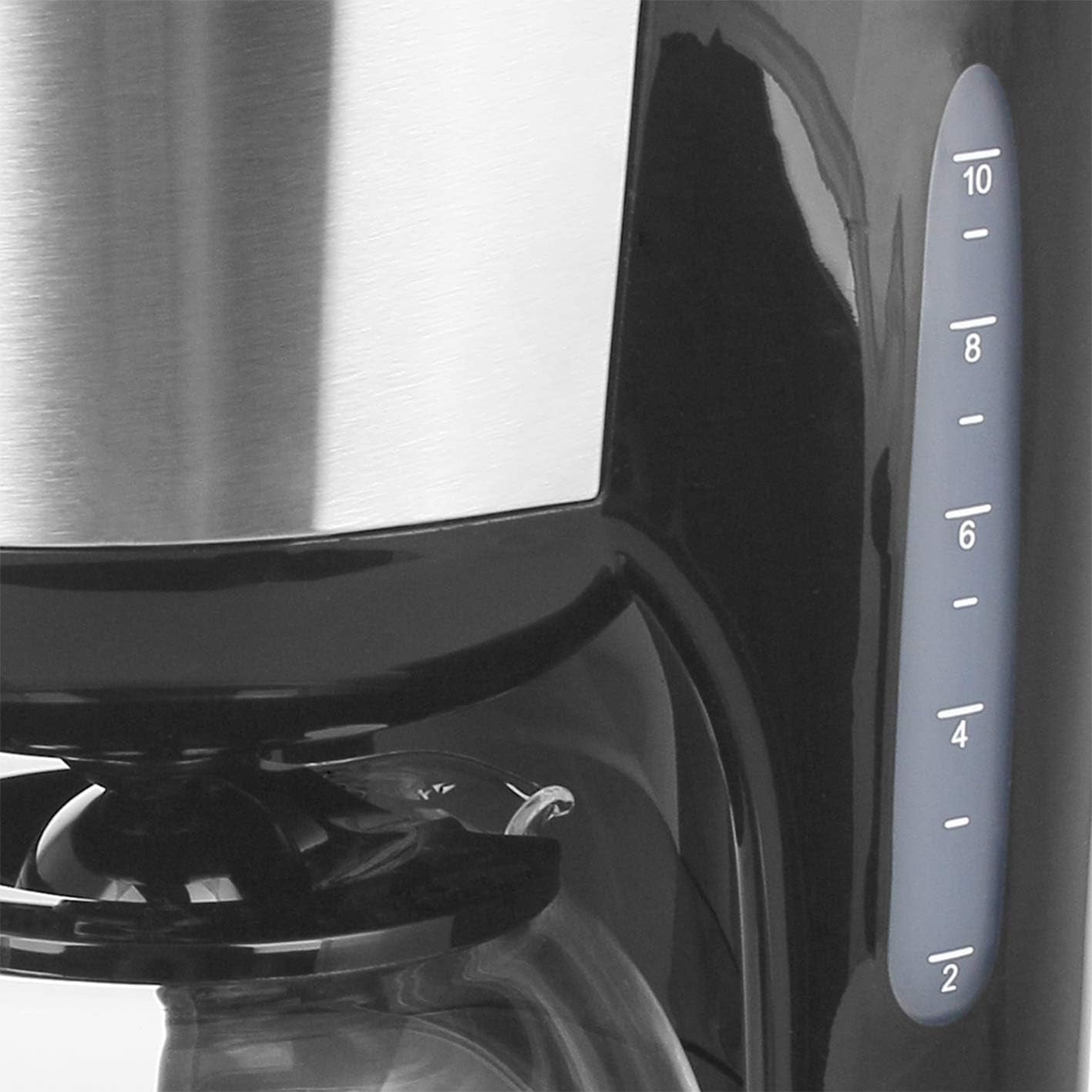 Emerio CME-122933, Cafetieră cu filtru, 1,25 l pentru până la 10 cești de cafea proaspătă, filtru permanent detașabil, funcție anti-picurare, carafă din sticlă, oprire automată, 1000 wați, negru/argintiu