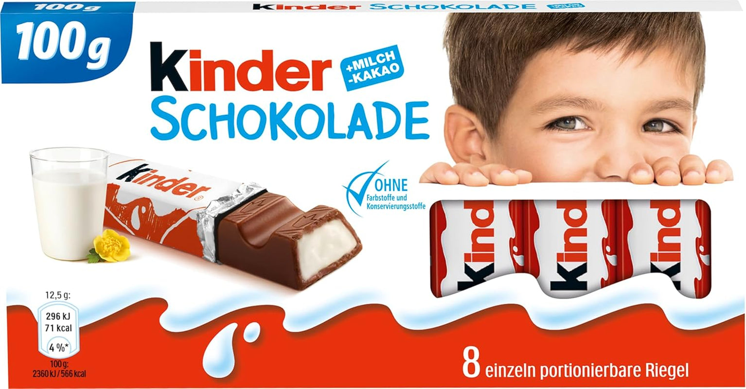 Kinder Chocolate – Batoane de ciocolată din ciocolată cu lapte umplută – 1 pachet conținând 24 de batoane individuale (24 x 12,5 g).