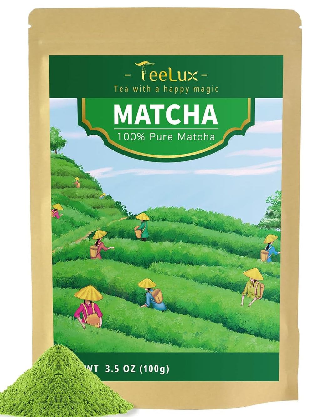 Teelux Matcha pulbere de ceai verde de ceremonie 100 g, vegan, pulbere de ceai verde Matcha premium vibrant, 100% frunze de ceai pure măcinate cu piatră, prima recoltă