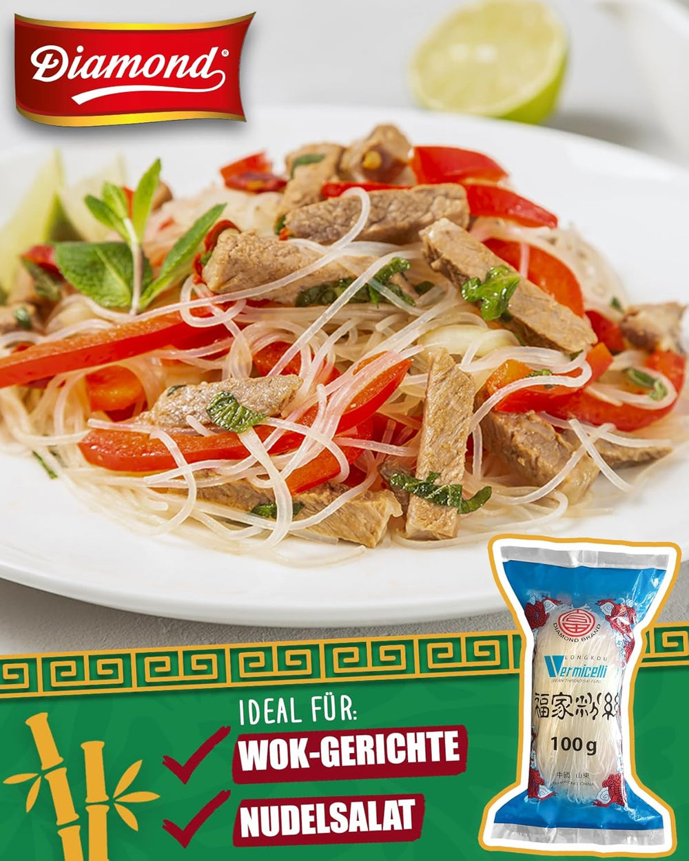 Tăiței de sticlă DIAMOND, tăiței lungi de sticlă, natural vegani și fără gluten - 1 x 100 g