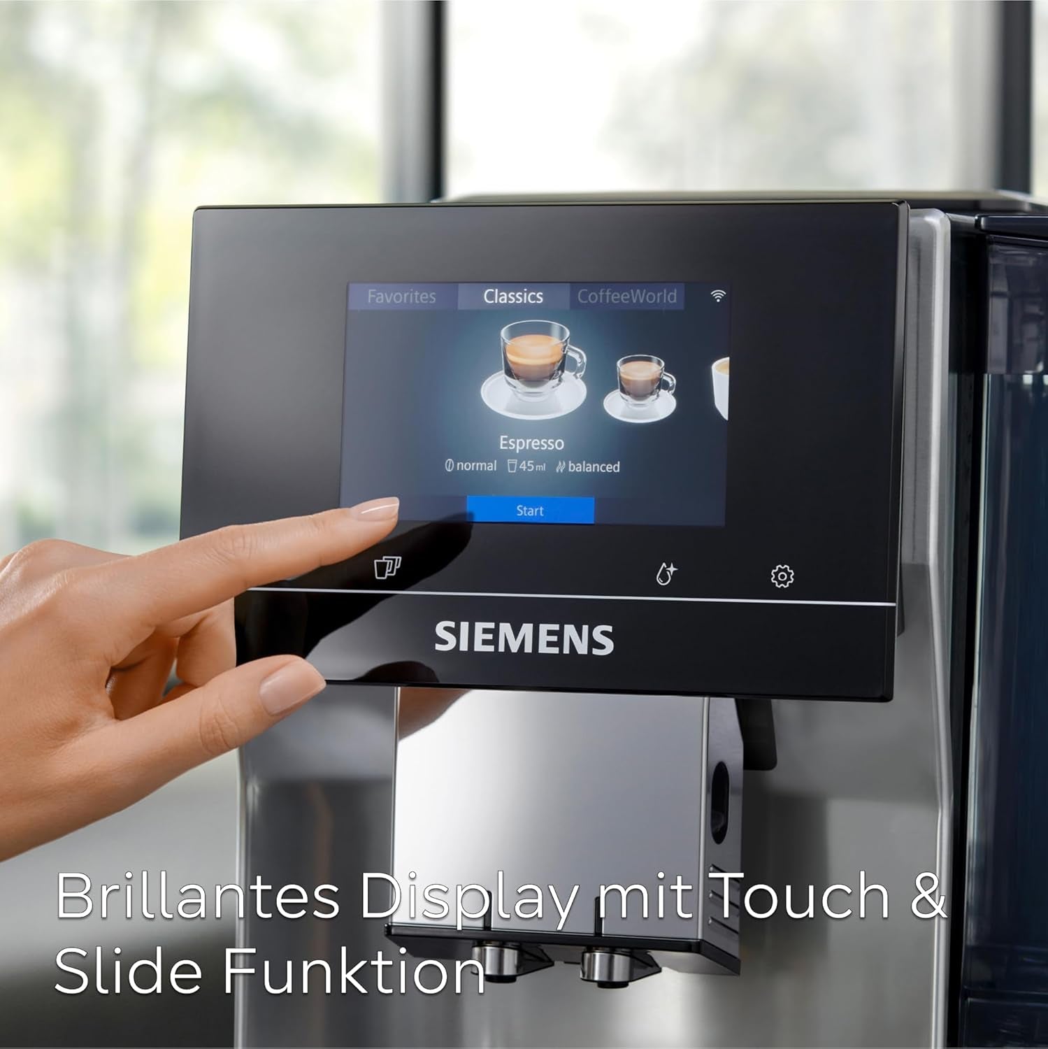 Espressor automat Siemens EQ700 classic TP715D01, control prin aplicație, preparare la rece, afișaj tactil intuitiv, până la 10 creații individuale de cafea ca favorite, curățare automată cu abur, 1500 W, gri-argintiu