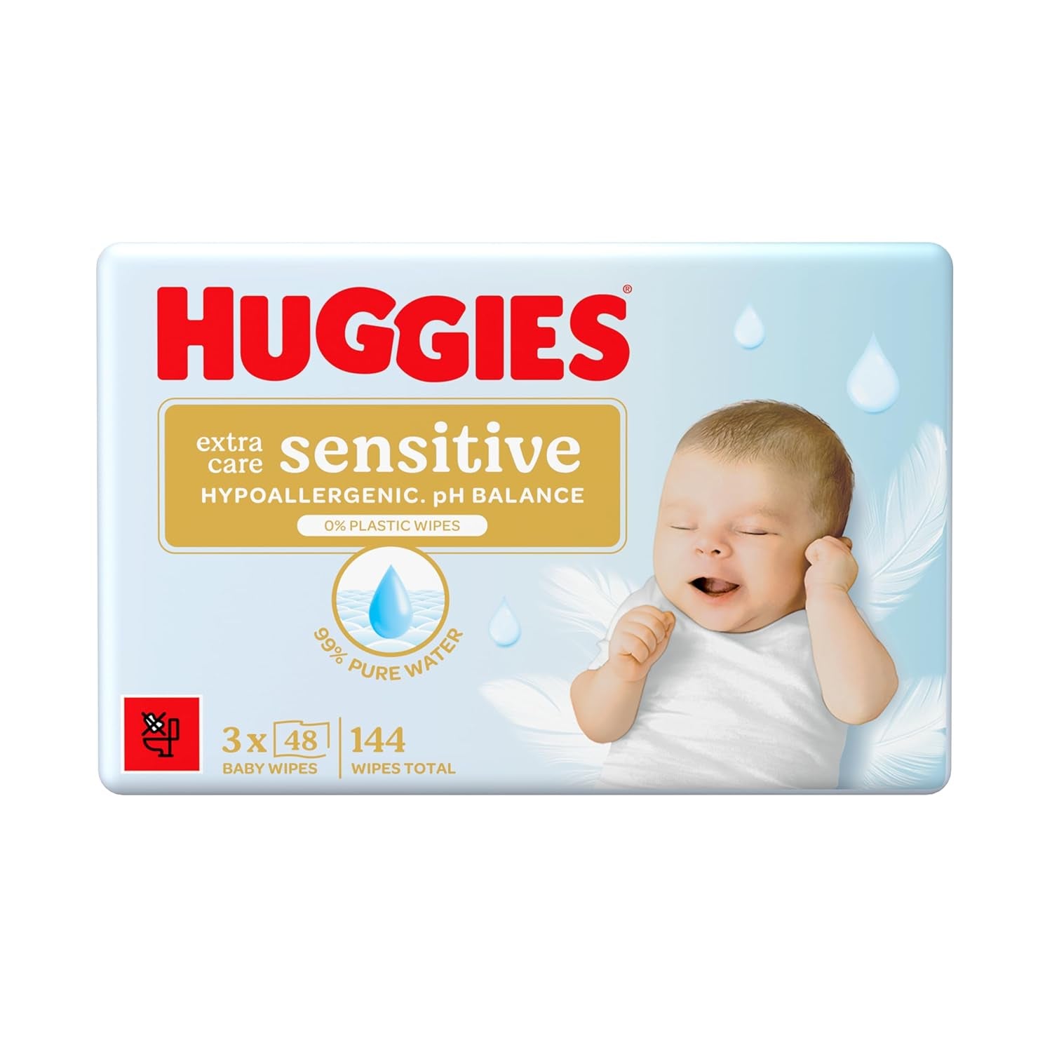 Șervețele umede pentru bebeluși Huggies Pure Extra Care Sensitive, 99% apă, fără plastic, fără parfum
