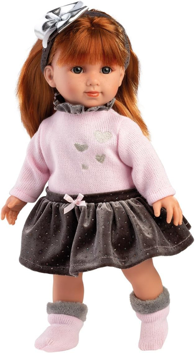 Llorens 1053551 Puppe Nicole, mit roten Haaren und blauen Augen, Fashion Doll mit weichem Körper, inkl. trendigem Outfit und Haarreif, 35 cm