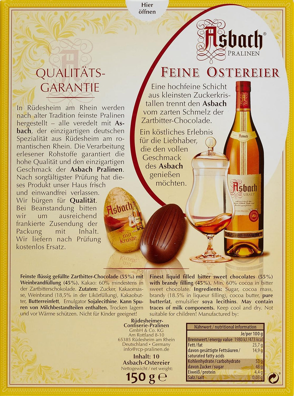 Ouă de ciocolată Asbach cu crustă 150 g, pachet de 2 (2 x 150 g)